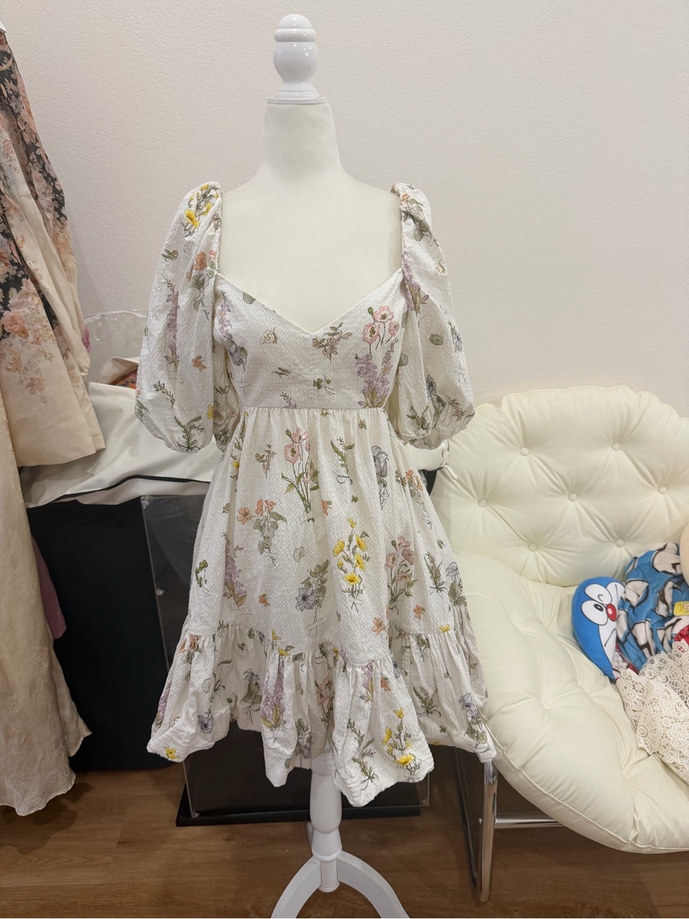 Zimmermann Cream Floral Puff Sleeve Sundress
